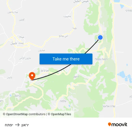 יפתח to יראון map