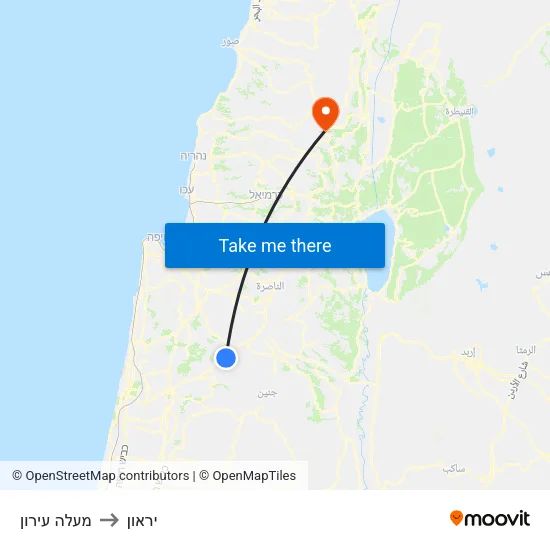 מעלה עירון to יראון map