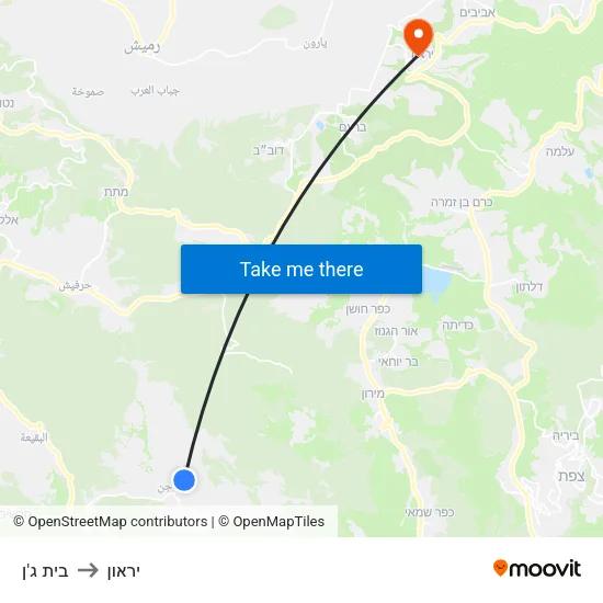 בית ג'ן to יראון map