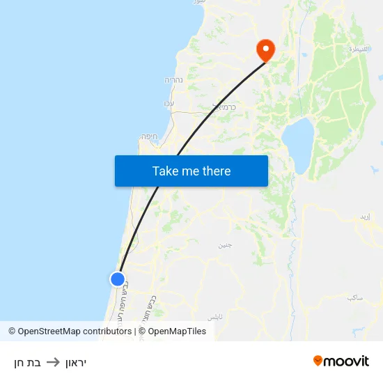 בת חן to יראון map
