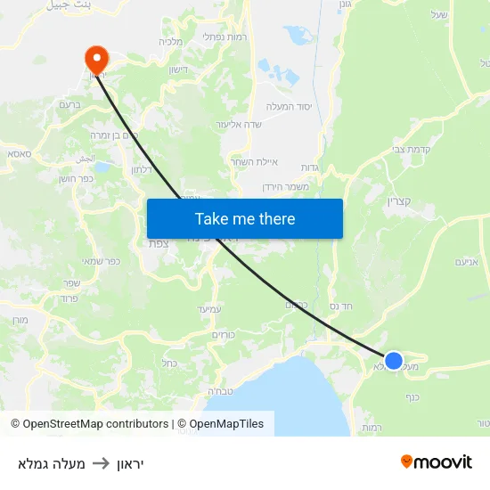 מעלה גמלא to יראון map