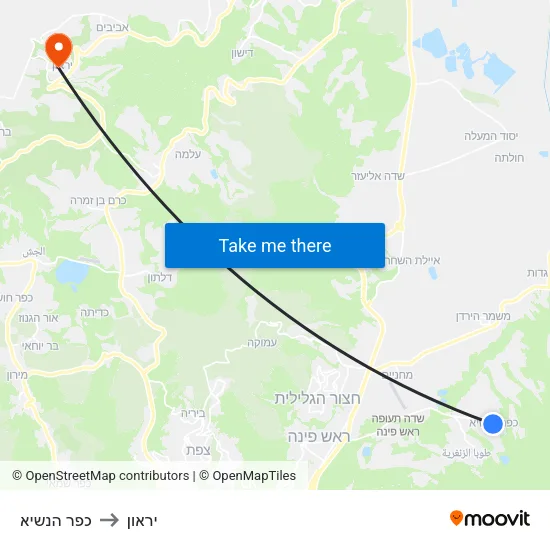 כפר הנשיא to יראון map