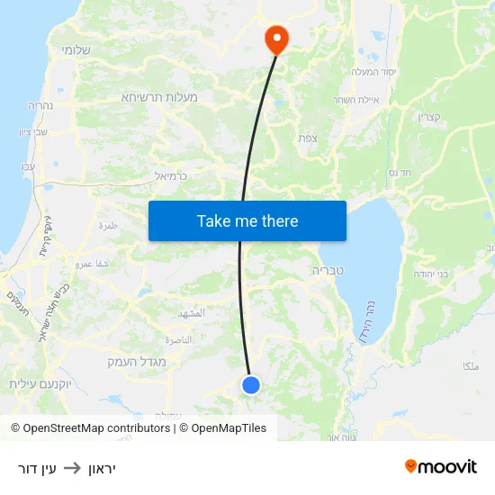 עין דור to יראון map