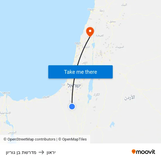 מדרשת בן גוריון to יראון map