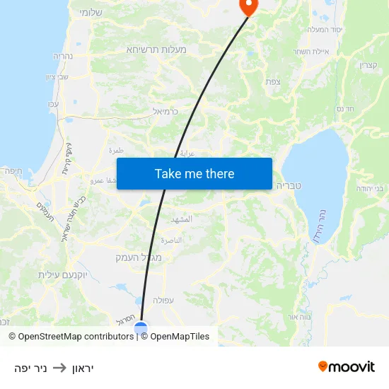 ניר יפה to יראון map