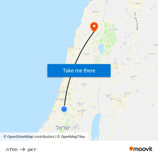 חולדה to יראון map