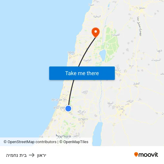 בית נחמיה to יראון map