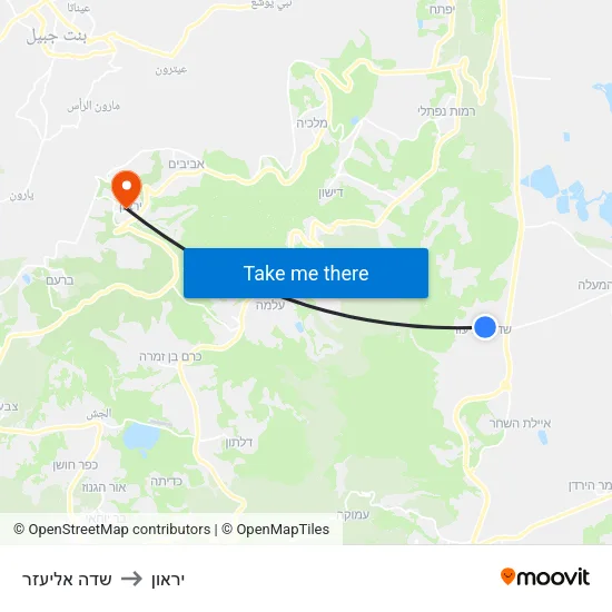 שדה אליעזר to יראון map