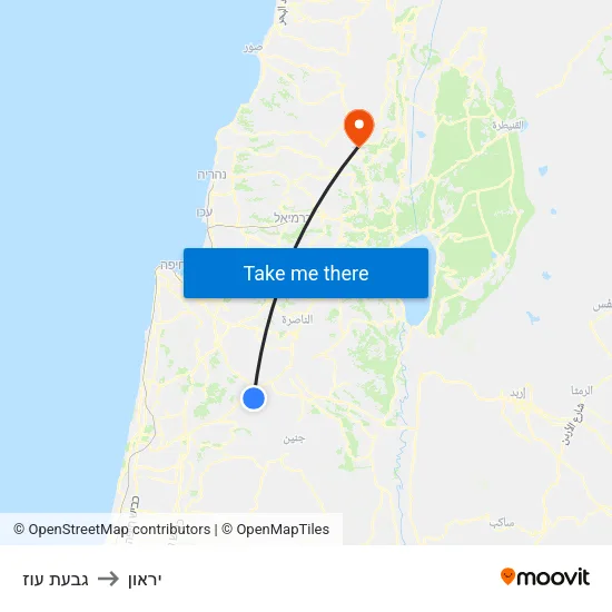 גבעת עוז to יראון map