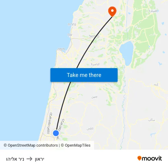 ניר אליהו to יראון map