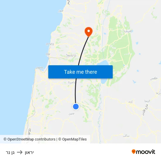 גן נר to יראון map
