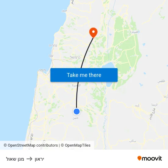 מגן שאול to יראון map