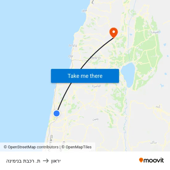ת. רכבת בנימינה to יראון map
