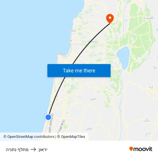 מחלף נתניה to יראון map