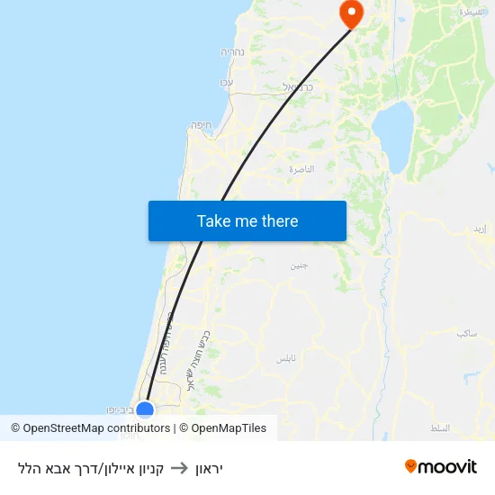 קניון איילון/דרך אבא הלל to יראון map