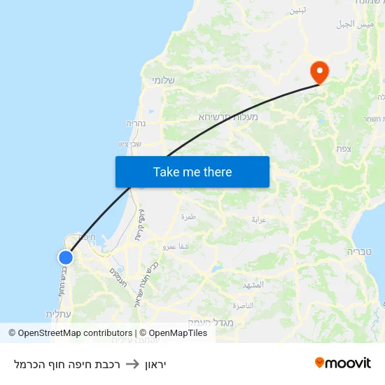 רכבת חיפה חוף הכרמל to יראון map