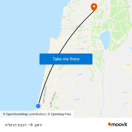 רכבת הרצליה to יראון map