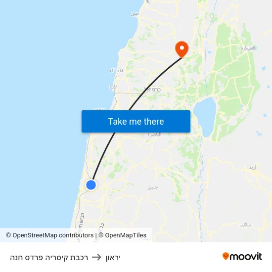 רכבת קיסריה פרדס חנה to יראון map