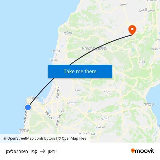 קניון חיפה/פלימן to יראון map
