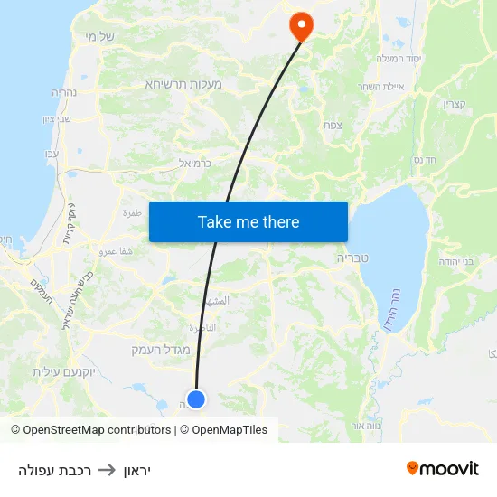 רכבת עפולה to יראון map