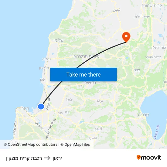 רכבת קרית מוצקין to יראון map