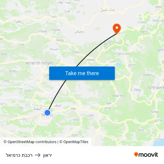 רכבת כרמיאל to יראון map