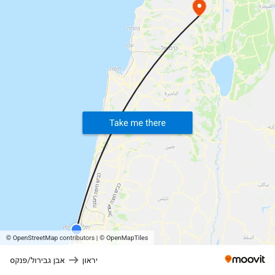 אבן גבירול/פנקס to יראון map