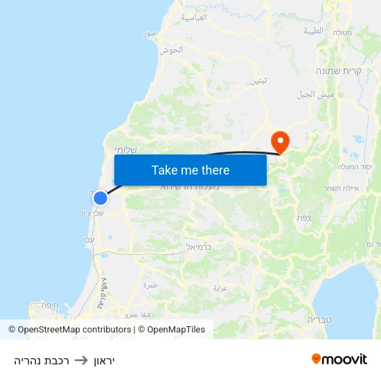 רכבת נהריה to יראון map
