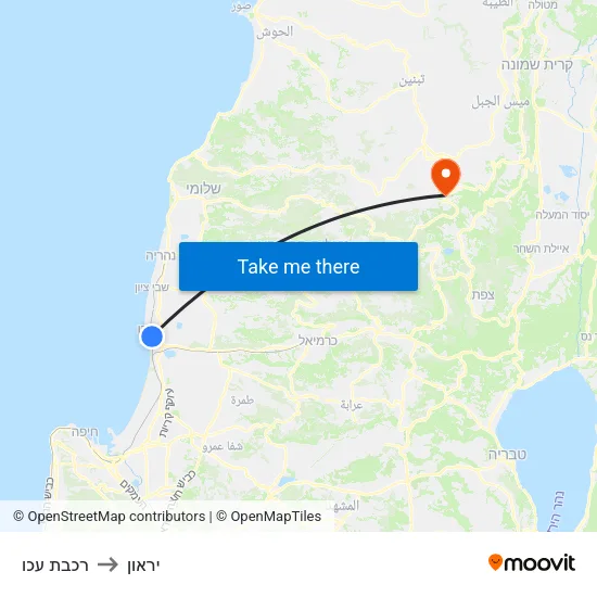 רכבת עכו to יראון map