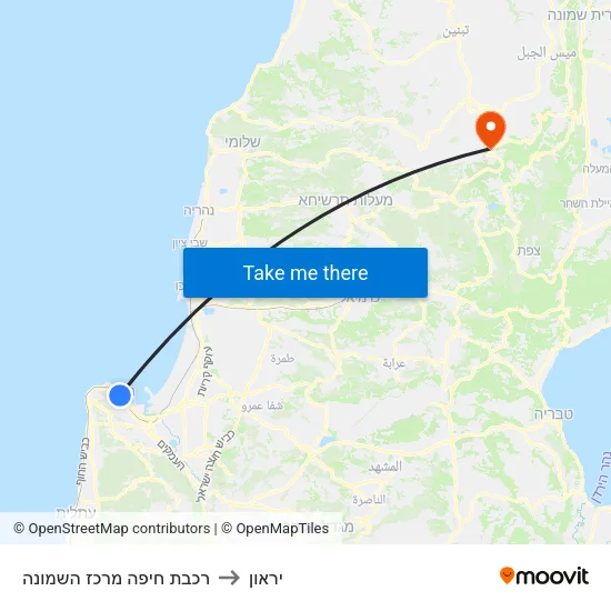 רכבת חיפה מרכז השמונה to יראון map