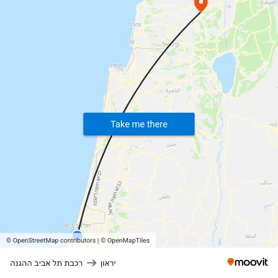 רכבת תל אביב ההגנה to יראון map