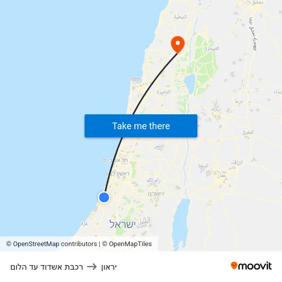 רכבת אשדוד עד הלום to יראון map