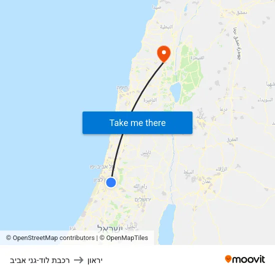רכבת לוד-גני אביב to יראון map