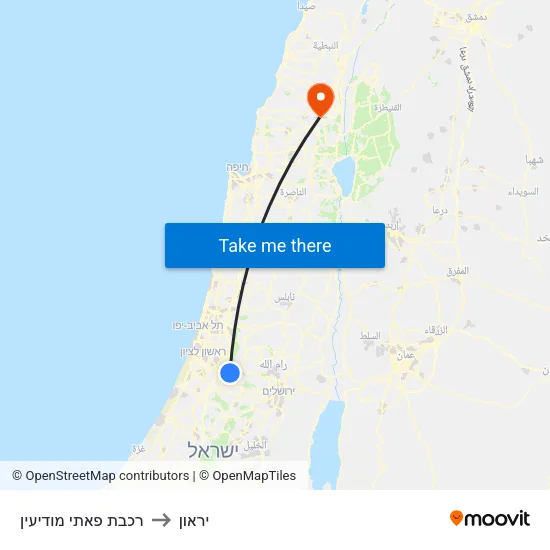 רכבת פאתי מודיעין to יראון map