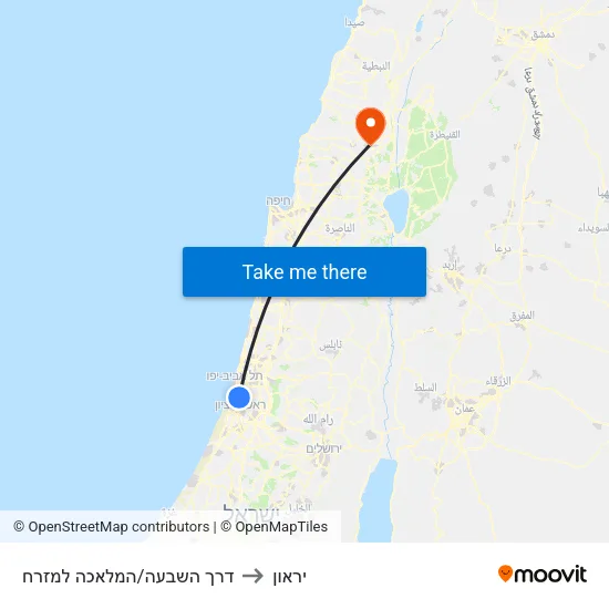 דרך השבעה/המלאכה למזרח to יראון map