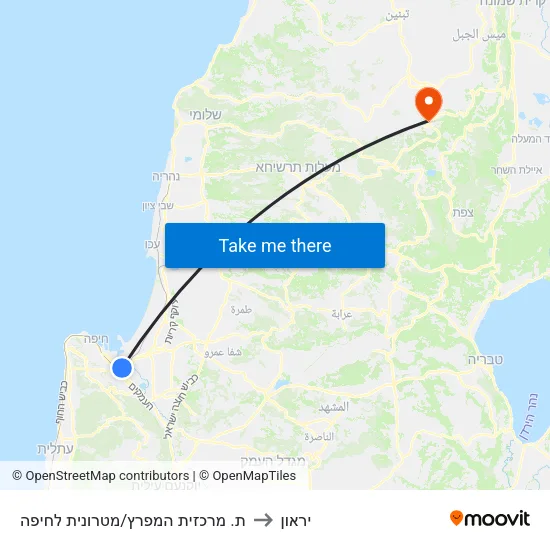ת. מרכזית המפרץ/מטרונית לחיפה to יראון map