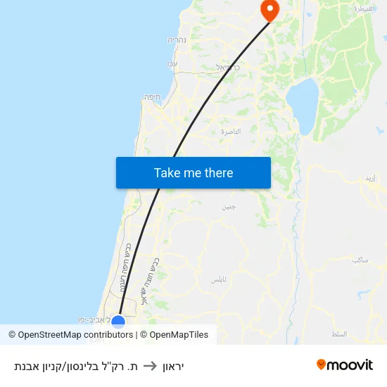 ת. רק''ל בלינסון/קניון אבנת to יראון map