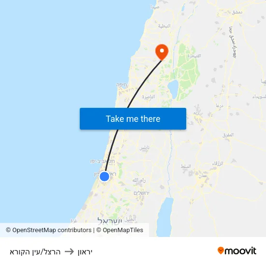 הרצל/עין הקורא to יראון map