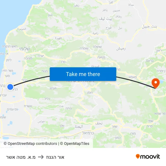 מ.א. מטה אשר to אור הגנוז map