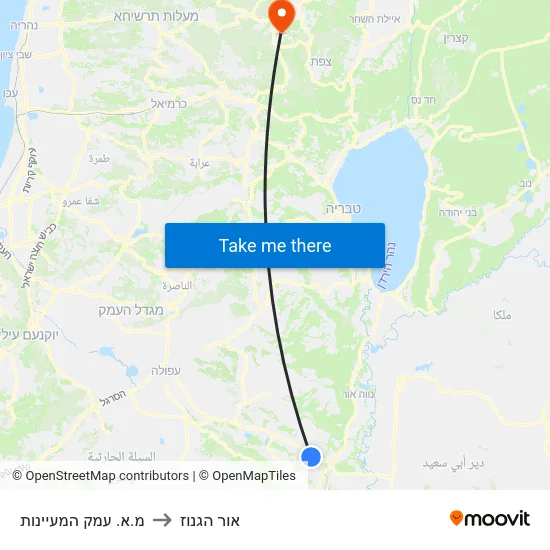 מ.א. עמק המעיינות to אור הגנוז map