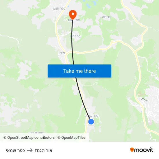 כפר שמאי to אור הגנוז map