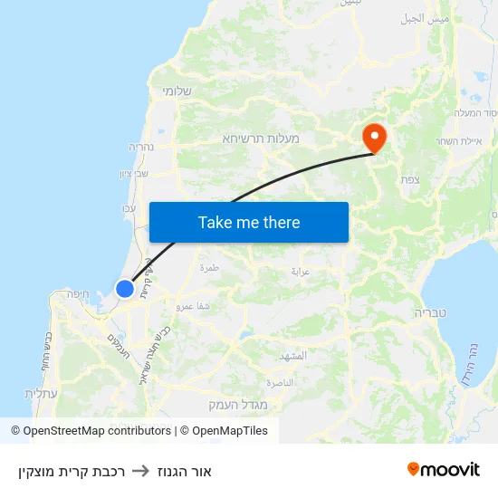 רכבת קרית מוצקין to אור הגנוז map