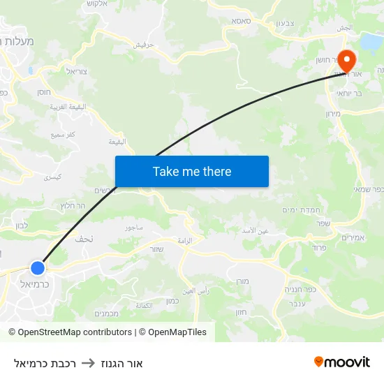 רכבת כרמיאל to אור הגנוז map