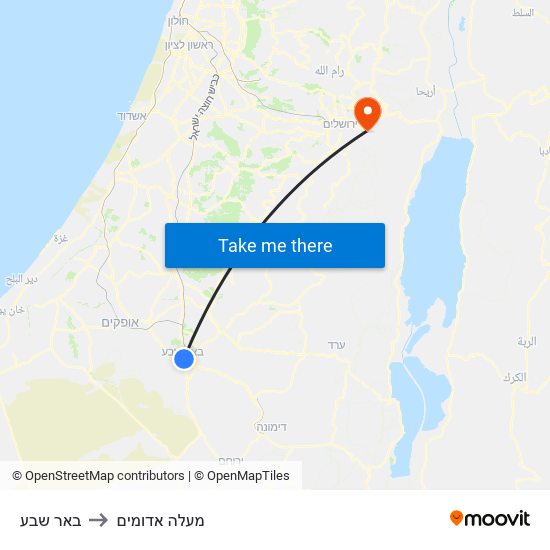 באר שבע to מעלה אדומים map