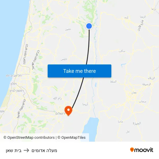 בית שאן to מעלה אדומים map