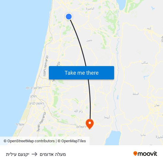 יקנעם עילית to מעלה אדומים map