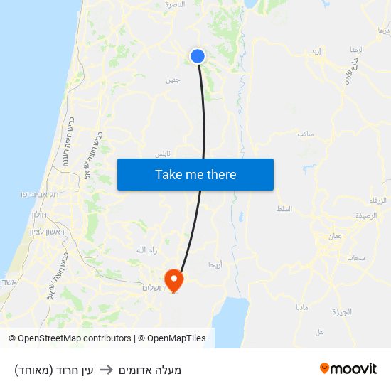 עין חרוד (מאוחד) to מעלה אדומים map