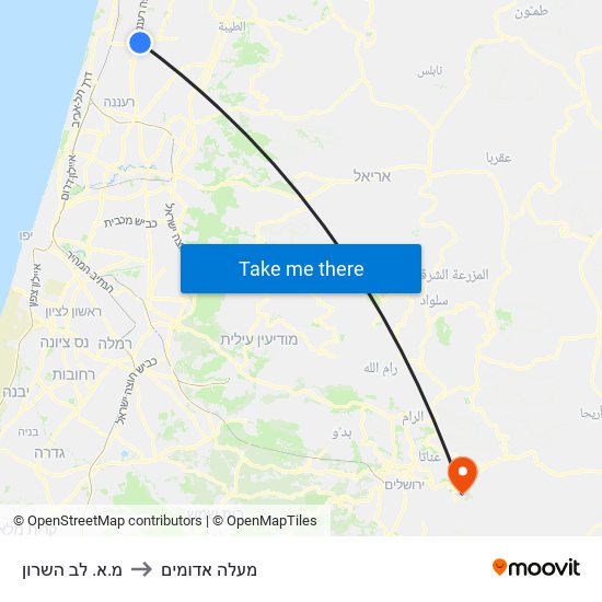 מ.א. לב השרון to מעלה אדומים map