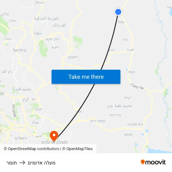 תומר to מעלה אדומים map