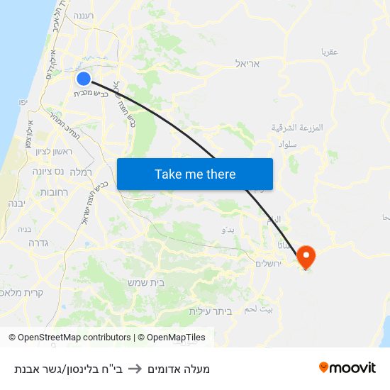 בי''ח בלינסון/גשר מבצע ארנון to מעלה אדומים map